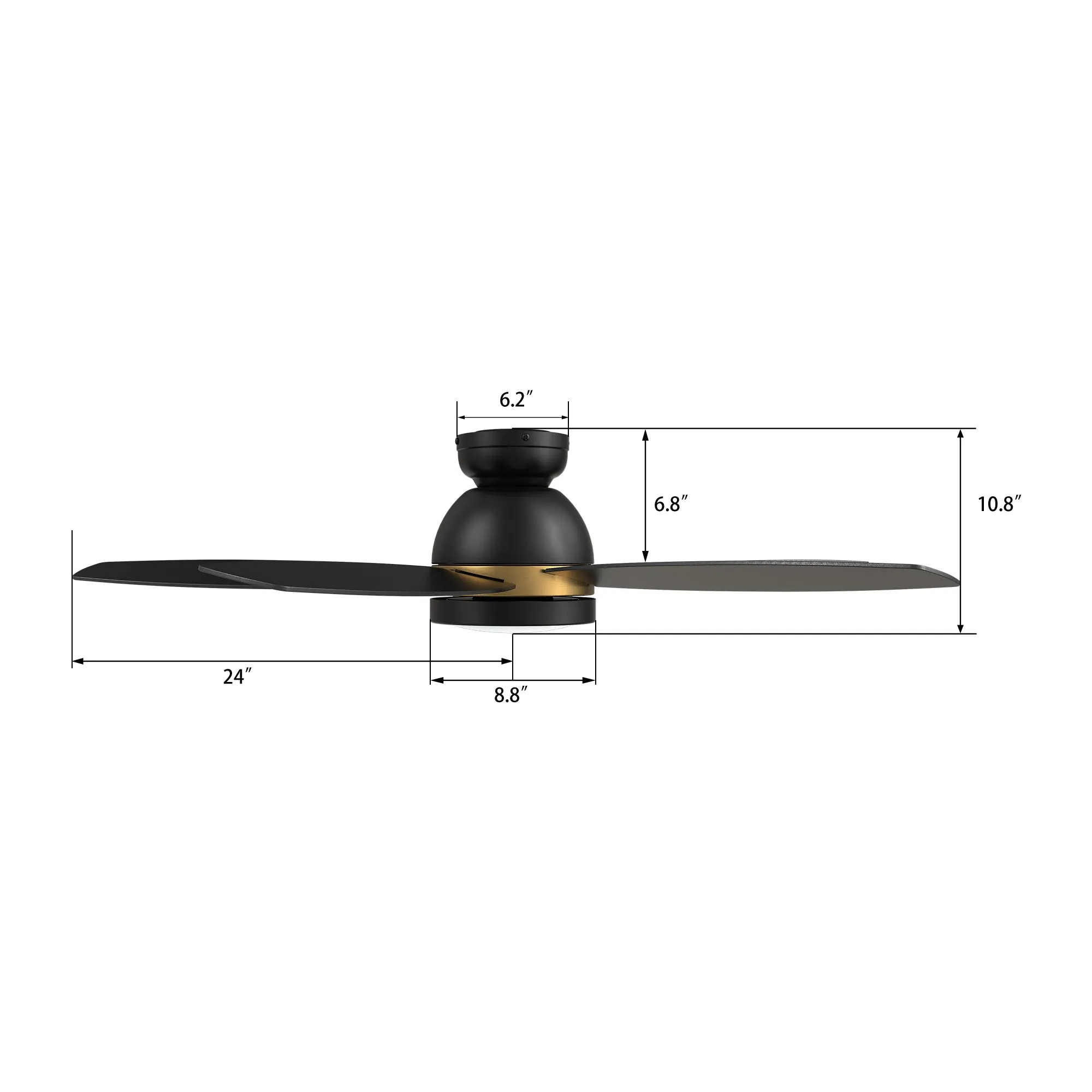 FREMONT 48 inch 5-Blade Flush Mount Smart Ceiling Fan with LED Light Kit & Remote- Black/Black (Gold Detail)