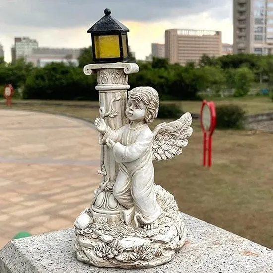 Garden Outdoor Landscape Solar Lighting Angel with Roman Column