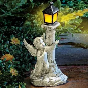 Garden Outdoor Landscape Solar Lighting Angel with Roman Column