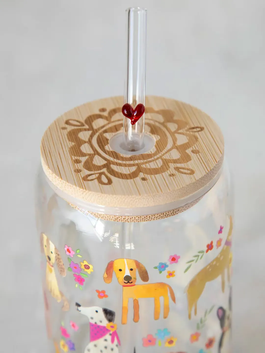 Glass Tumbler with Lid and Straw - Dogs