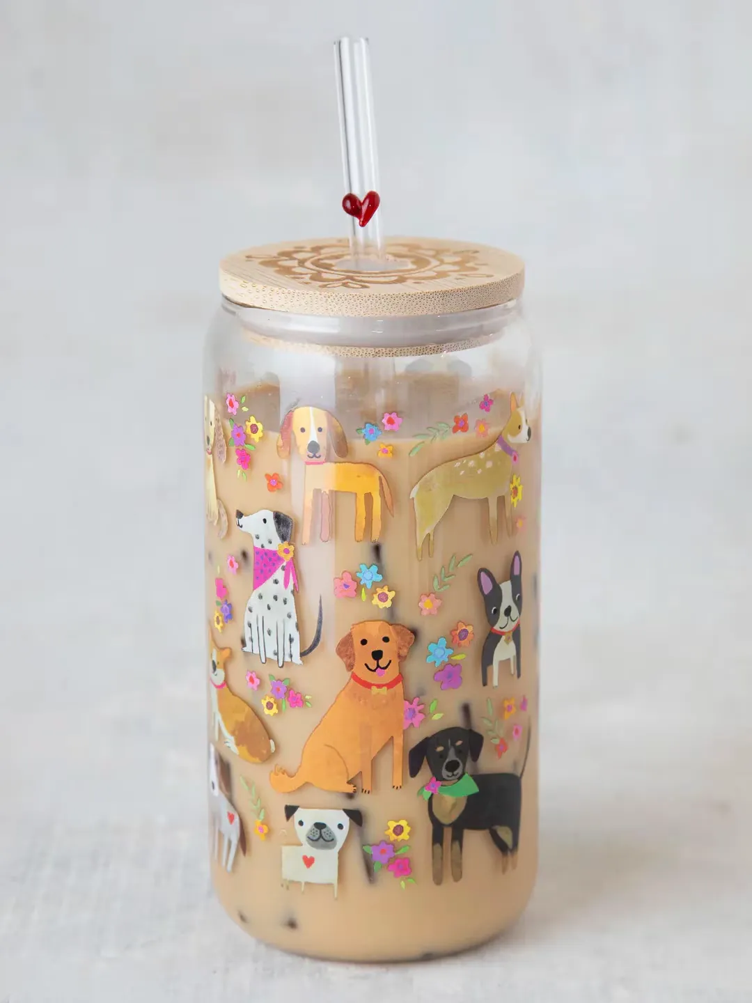 Glass Tumbler with Lid and Straw - Dogs