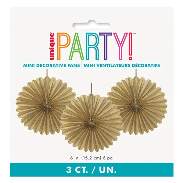 Gold Decorative Fans 15cm 3pk