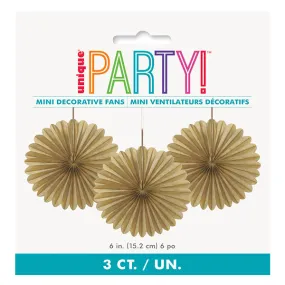 Gold Decorative Fans 15cm 3pk