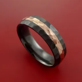 Hammered Black Zirconium Ring with 14k Rose Gold Inlay Custom Made Band