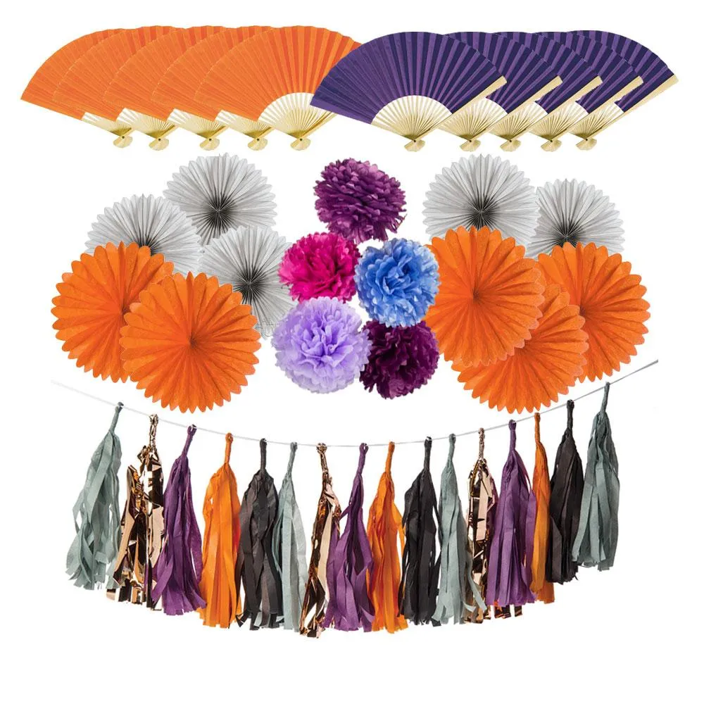 Harvest Party Decoration Kit - Includes Garland, Hanging Fans and Folding Hand Fans