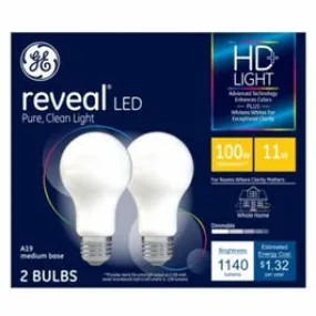 HD  Reveal LED Light Bulb, A19 Mid Base, 1140 Lumens, 11-Watts, 2-Pk.