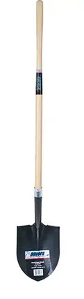 Heavy-Duty Round Point Shovel, Carbon Steel Blade, Hardwood, Straight Handle