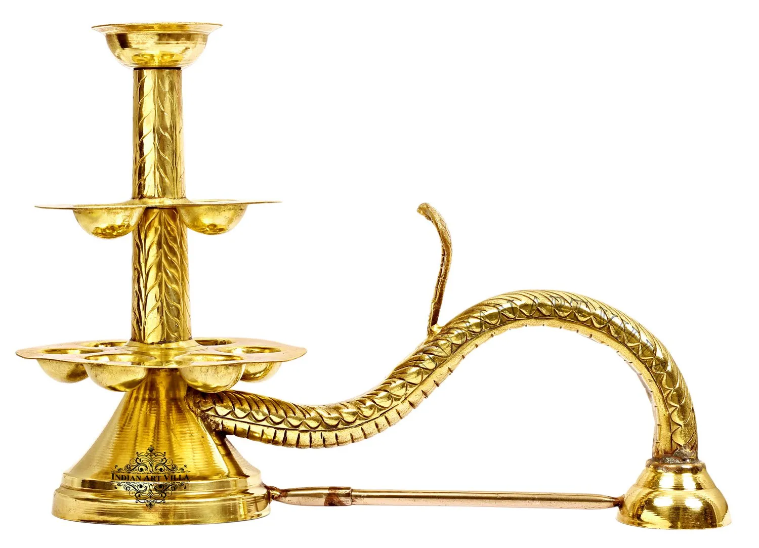 Indian Art Villa Pure Brass Designer Arti Diya Burner Lamp with 11 Wicks Holder