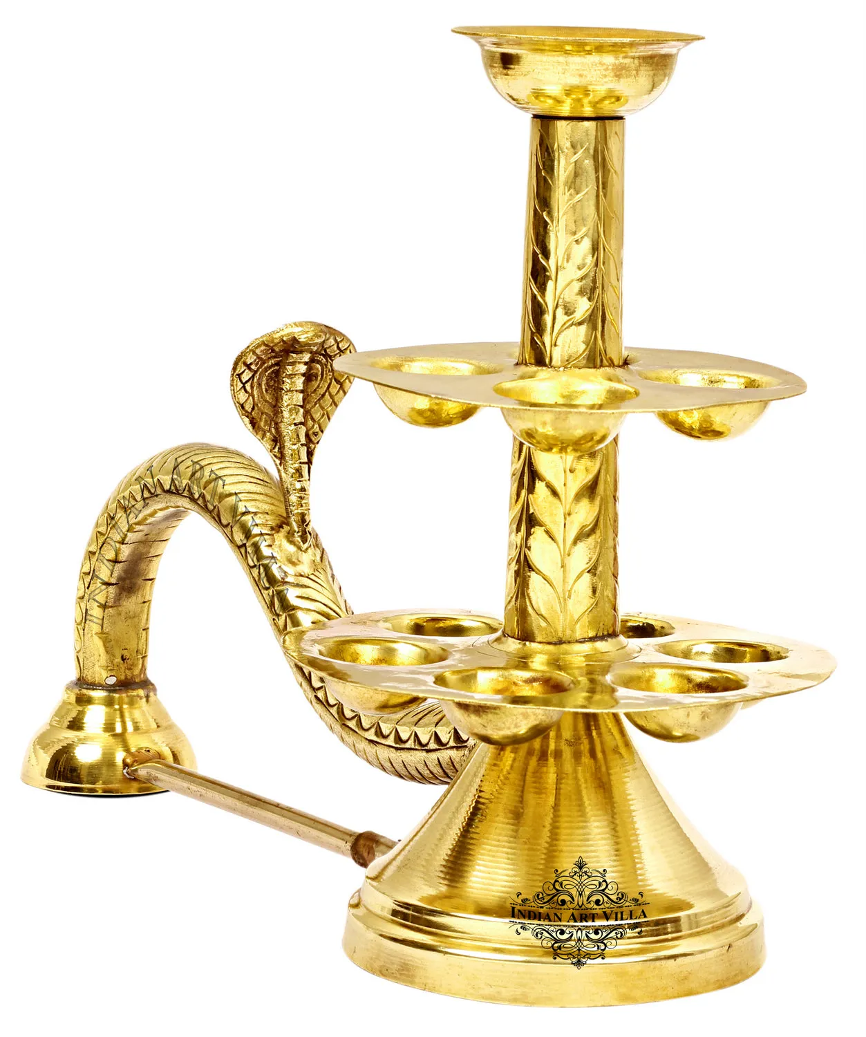 Indian Art Villa Pure Brass Designer Arti Diya Burner Lamp with 11 Wicks Holder