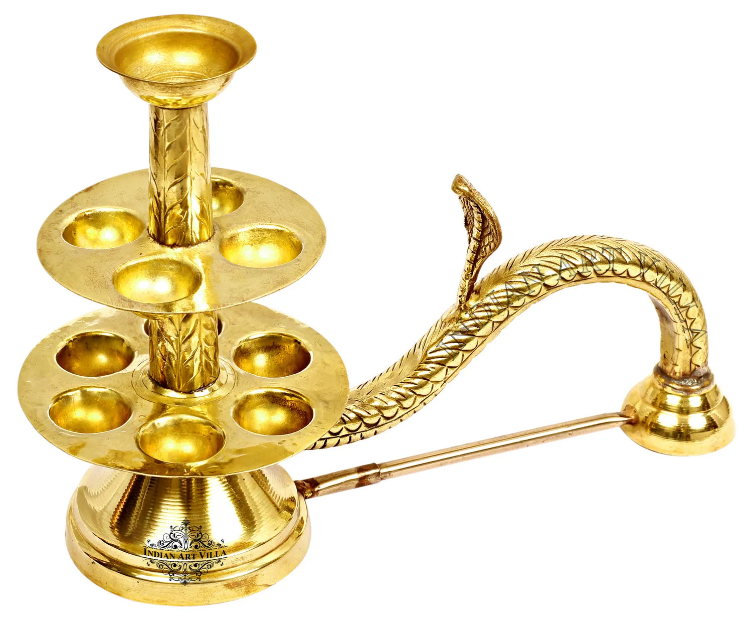 Indian Art Villa Pure Brass Designer Arti Diya Burner Lamp with 11 Wicks Holder