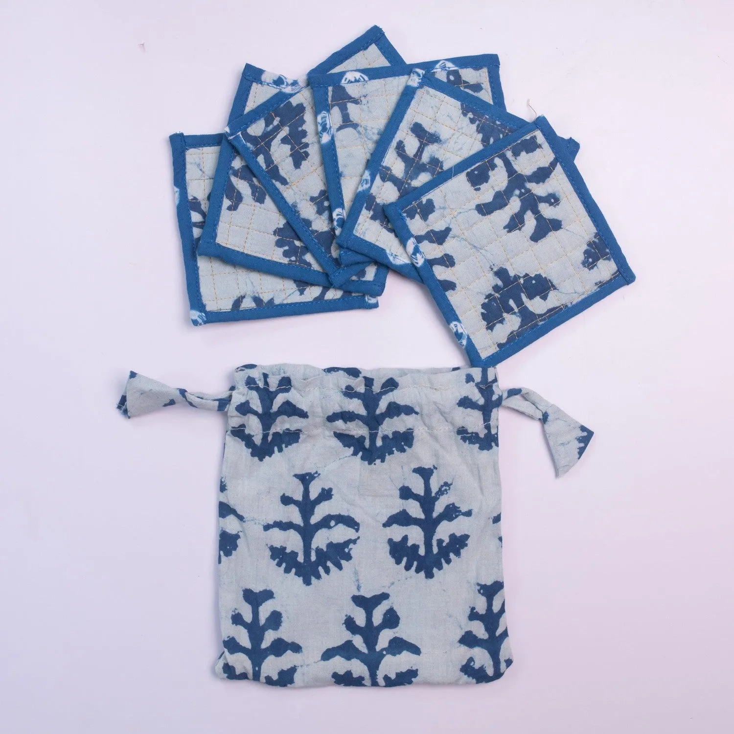 Indigo Twig Fabric Coaster Set of 6