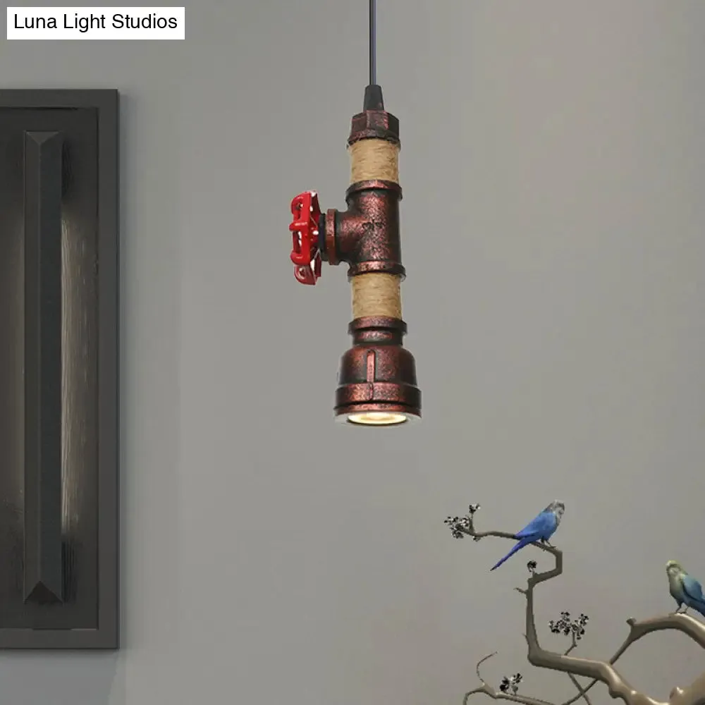 Industrial Rust Metallic Water Pipe Hanging LED Ceiling Pendant Lamp, 7.5"/8.5" High