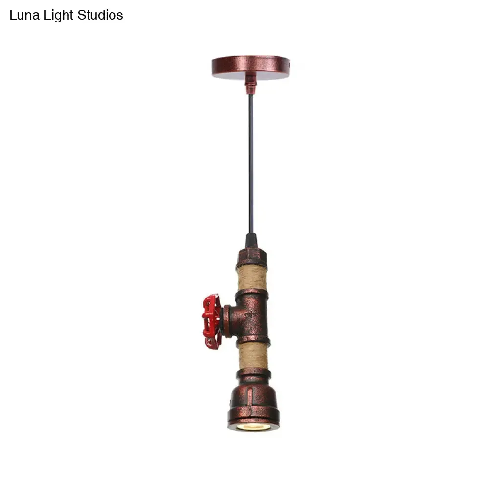 Industrial Rust Metallic Water Pipe Hanging LED Ceiling Pendant Lamp, 7.5"/8.5" High