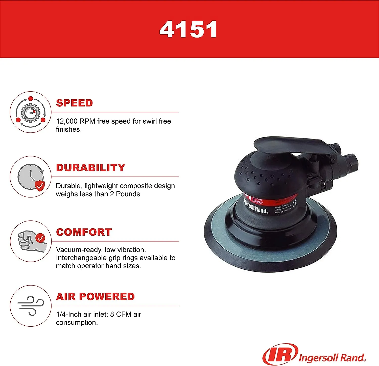 Ingersoll-Rand 4151 Ultra Duty 6" Vacuum Ready Random Orbit Pneumatic Sander