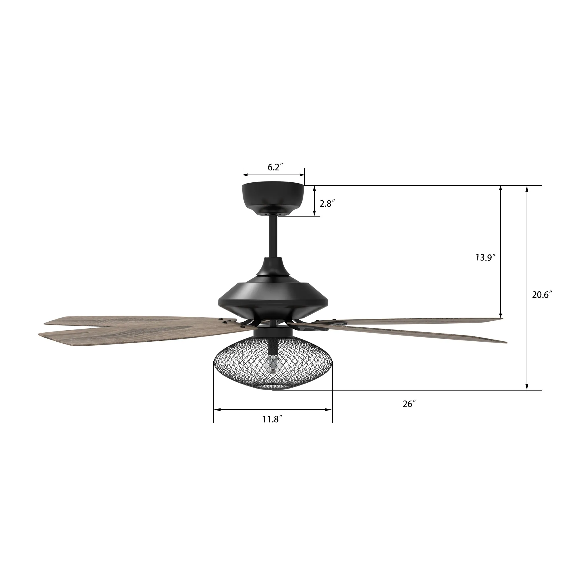 KARSON 52 inch 5-Blade Ceiling Fan with Light & Remote, Vintage Mesh Cage - Black/Wood (Reversible Blades)