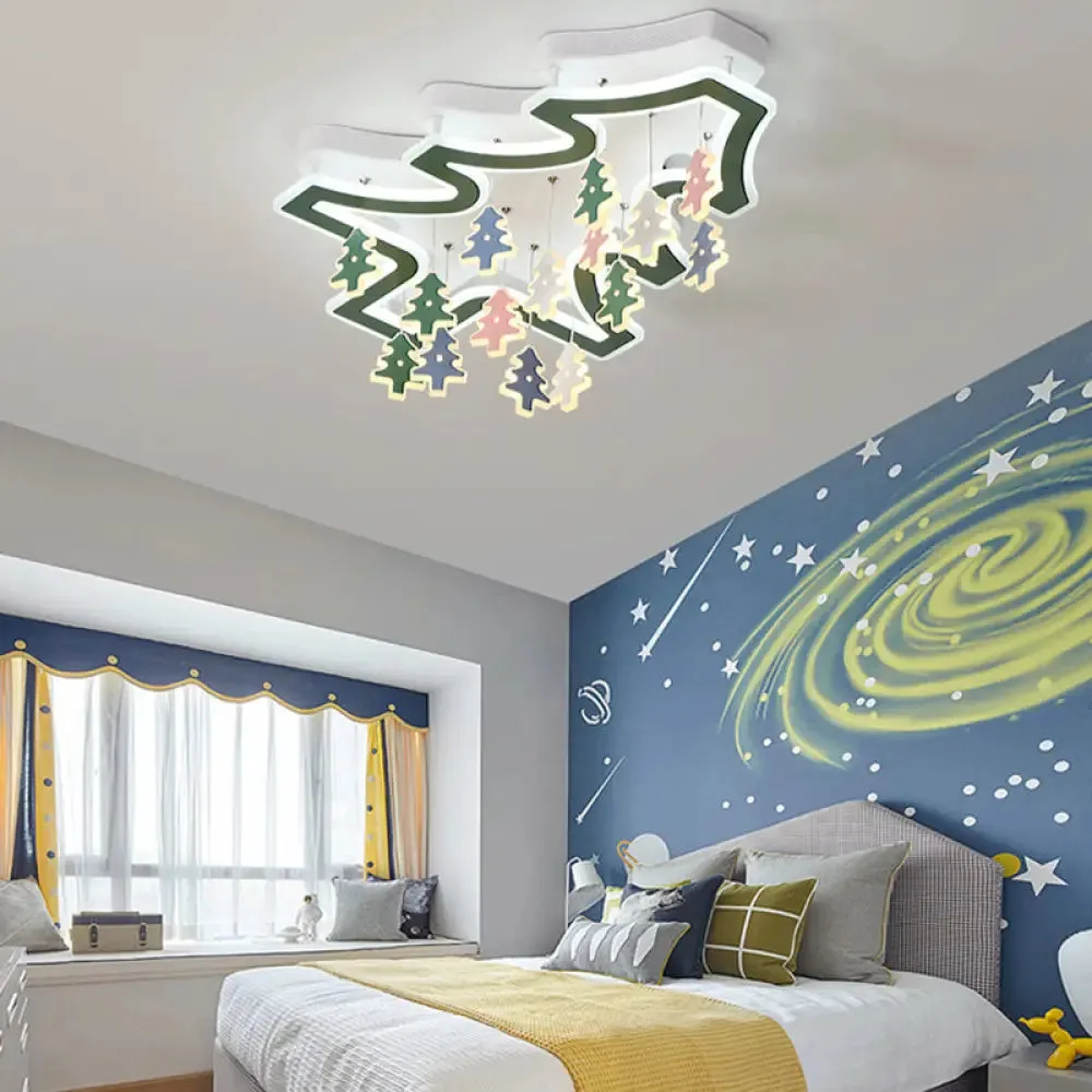 Kid Bedroom Ceiling Lamp: Modern Green LED Light with Pinaster Acrylic Mount