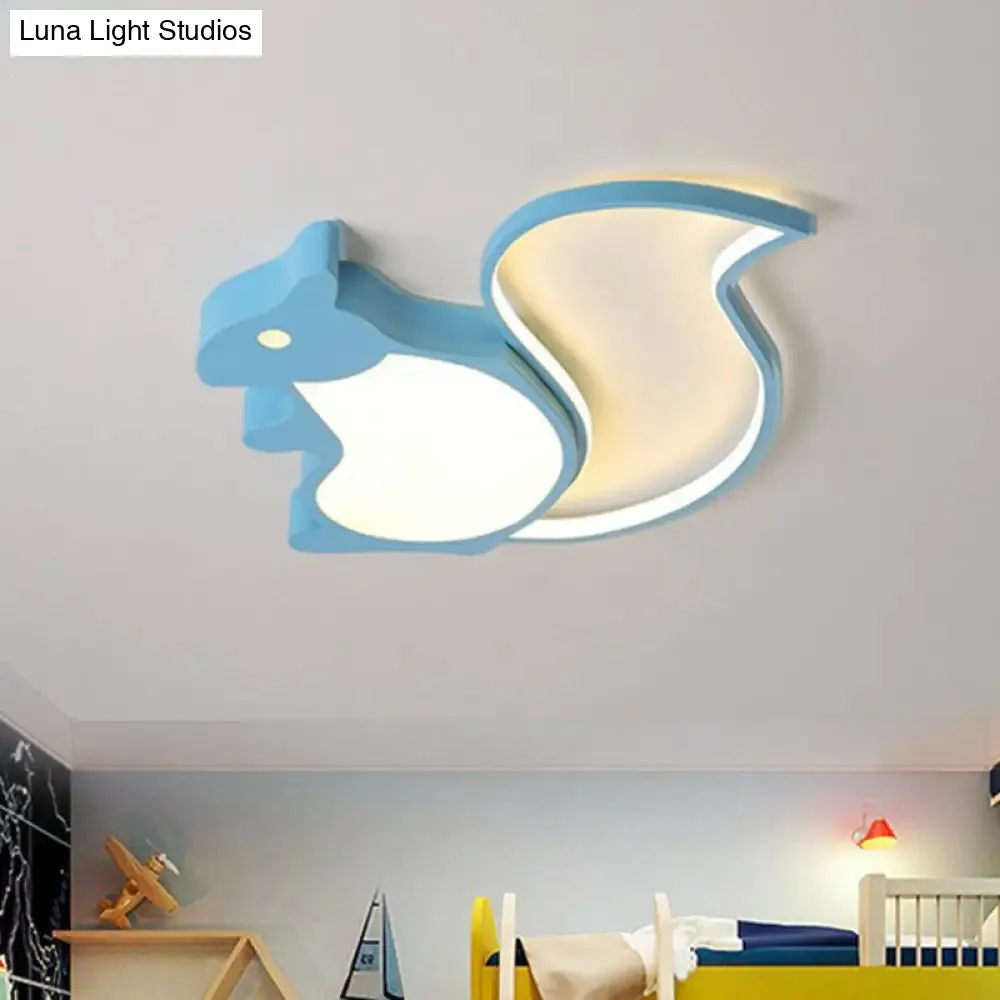 Kids' Metallic Blue LED Squirrel-shaped Flush Light for Bedroom Ceiling