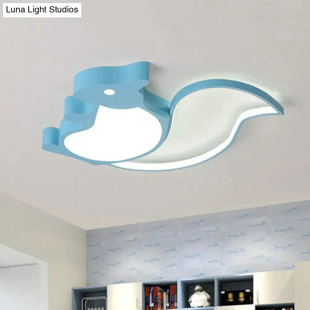 Kids' Metallic Blue LED Squirrel-shaped Flush Light for Bedroom Ceiling