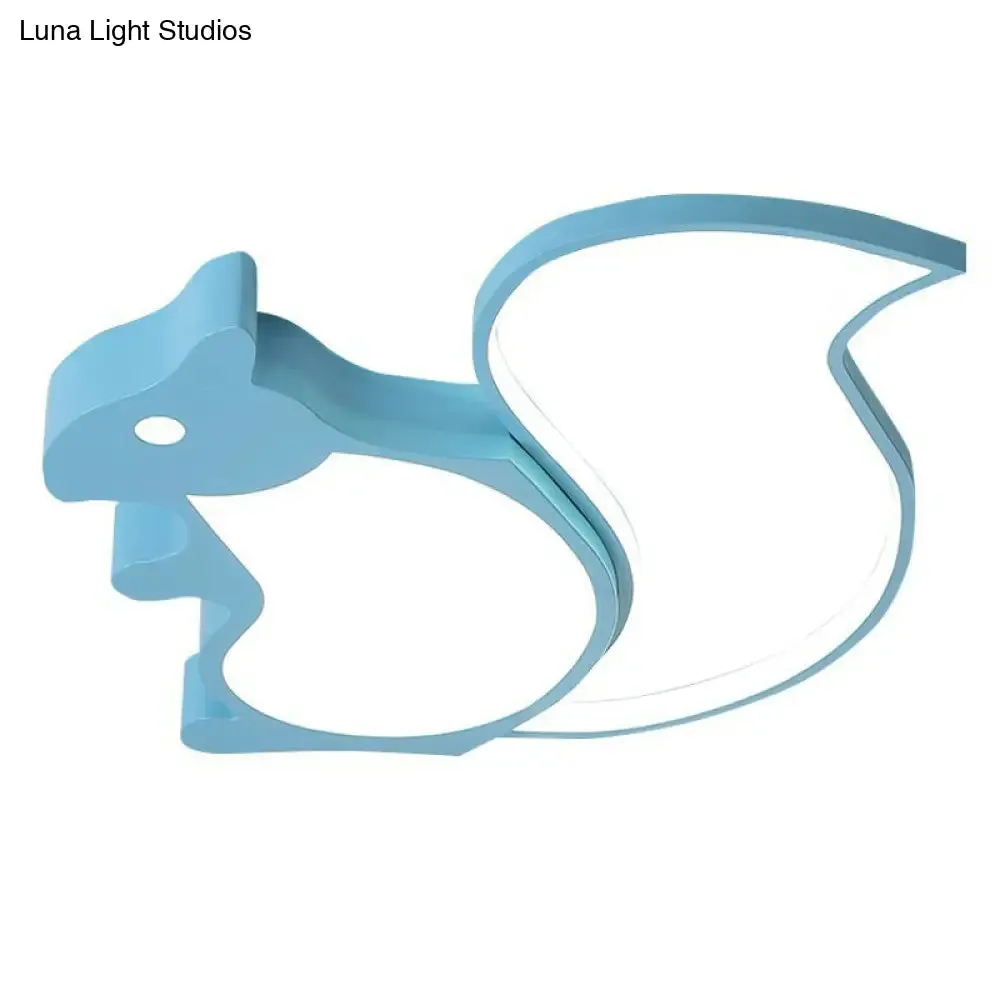 Kids' Metallic Blue LED Squirrel-shaped Flush Light for Bedroom Ceiling