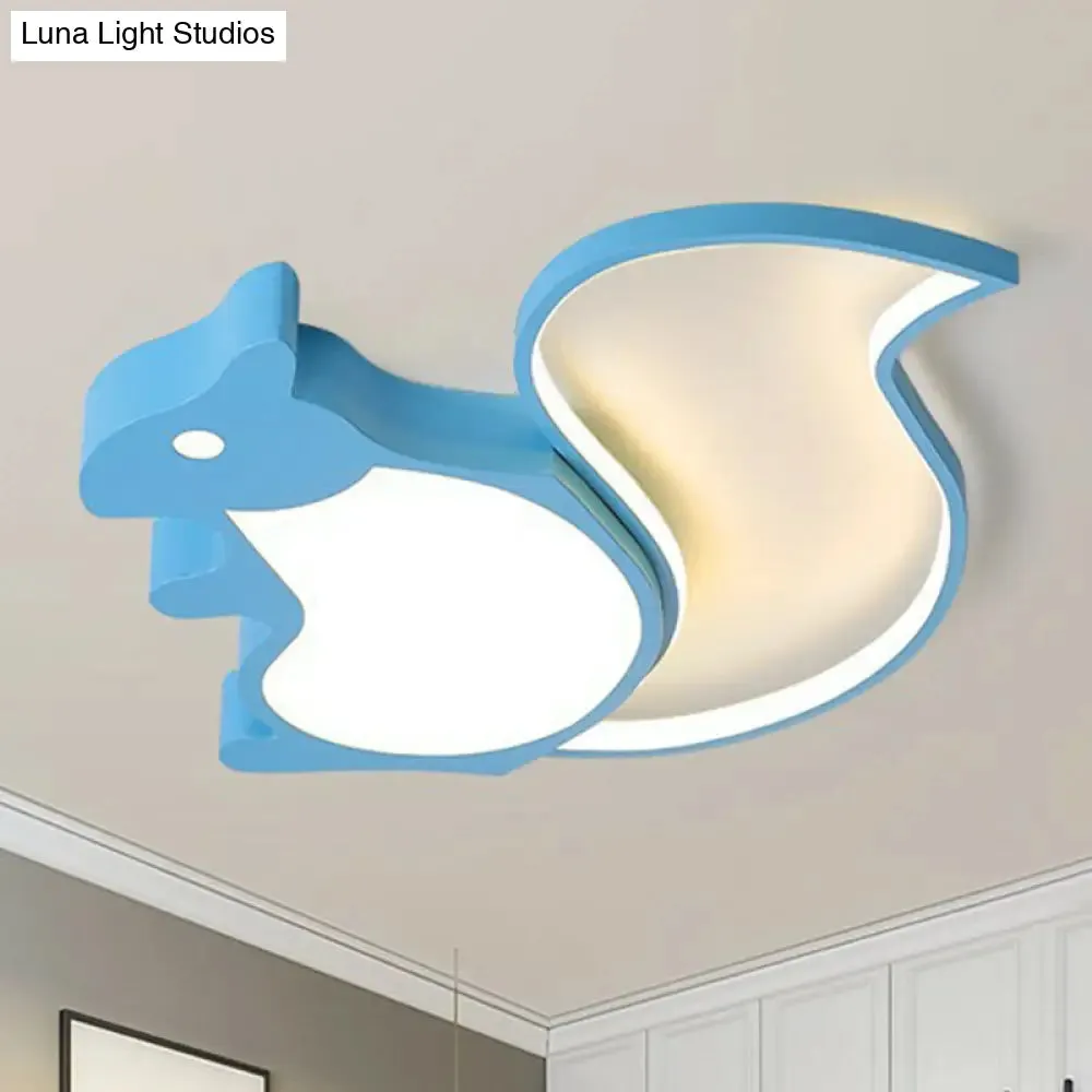 Kids' Metallic Blue LED Squirrel-shaped Flush Light for Bedroom Ceiling