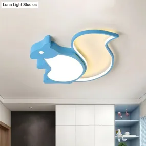 Kids' Metallic Blue LED Squirrel-shaped Flush Light for Bedroom Ceiling