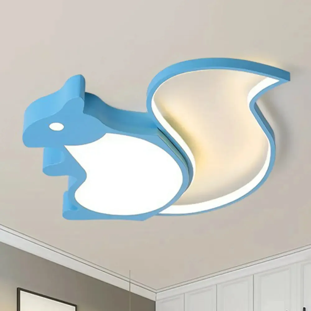 Kids' Metallic Blue LED Squirrel-shaped Flush Light for Bedroom Ceiling