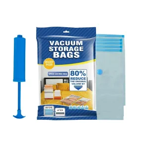 Kuber Industries Set of 5 Vacuum Bags for Storage with Pump | Spacesaver Vaccine Bags for Clothes & Pillows | Sealed Compression Bags for Travel with Hand Air Pump | YLN002 - Blue & Transparent