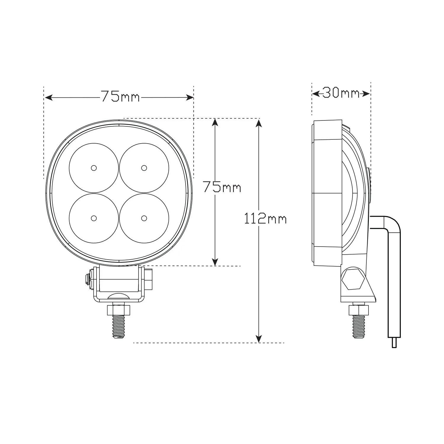 LED Autolamps 7512BM 12 Watt LED Compact Flood/Reverse Lamp with Round Black Housing