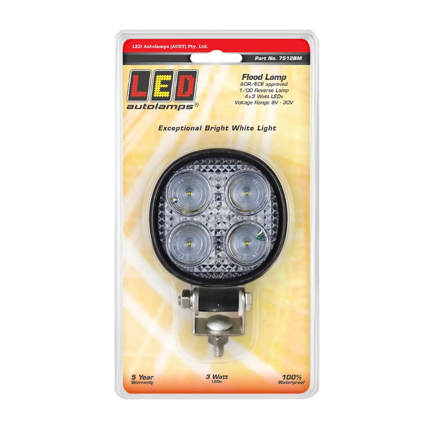 LED Autolamps 7512BM 12 Watt LED Compact Flood/Reverse Lamp with Round Black Housing