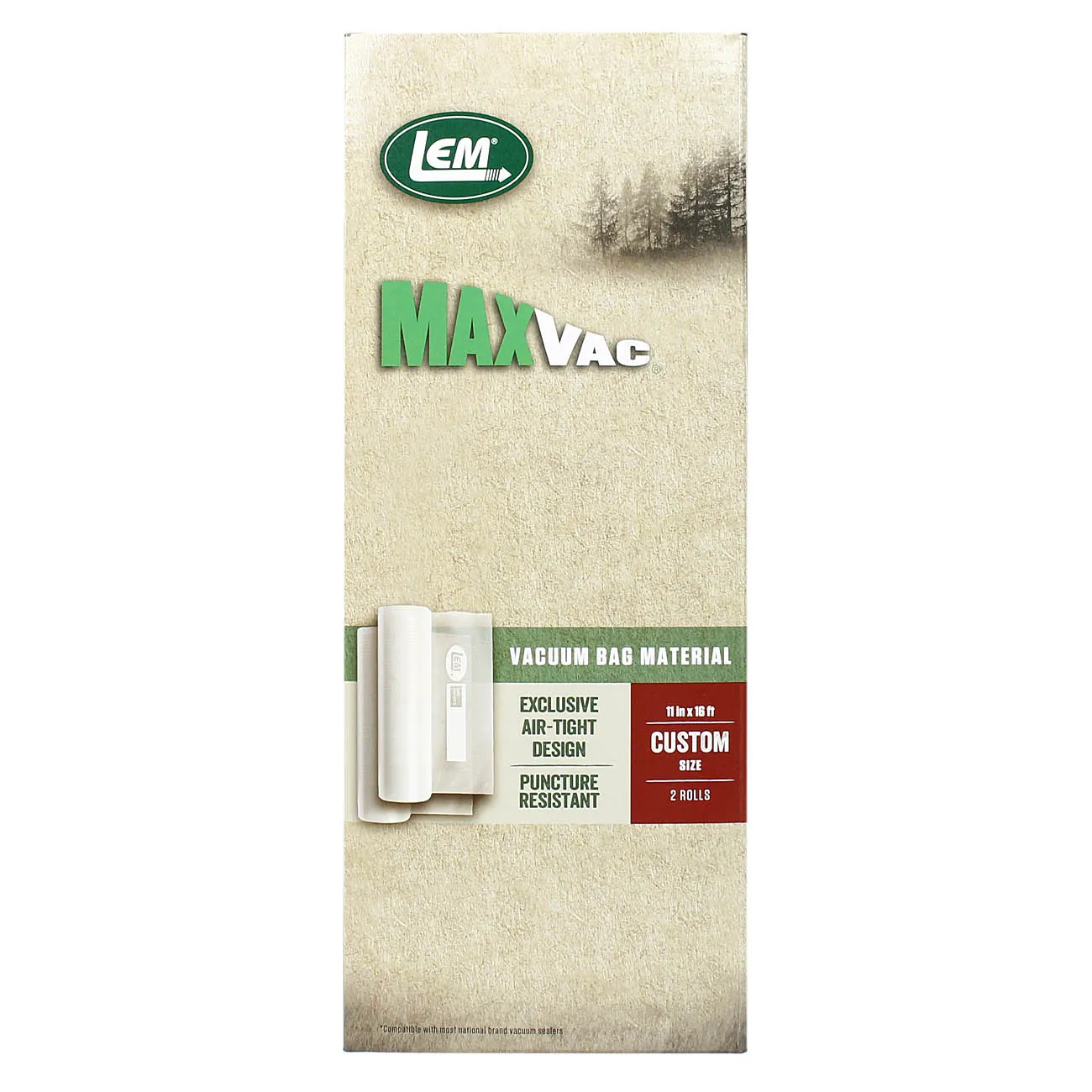 LEM MaxVac 11" x 16' Vacuum Bag Material Rolls 2 Count Air Tight BPA Free 1390