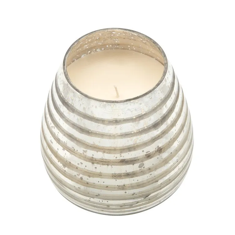 Liv & Skye Striped Glass Cup Candle Holder with 64 oz Candle - Silver