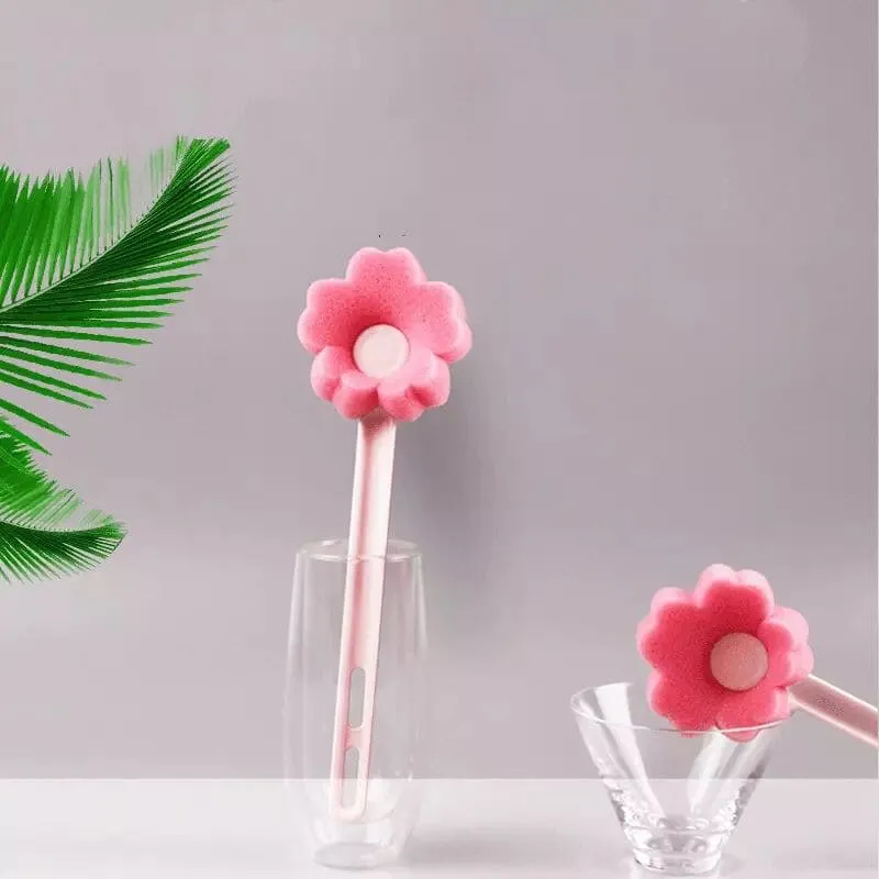 Long Handle Small Flower Cleaning Sponge, Cute Pink Glass Cup Brush, Bottle Tea Glass Cup Cleaning Soft Brush, Flower Shaped Bottle Brush