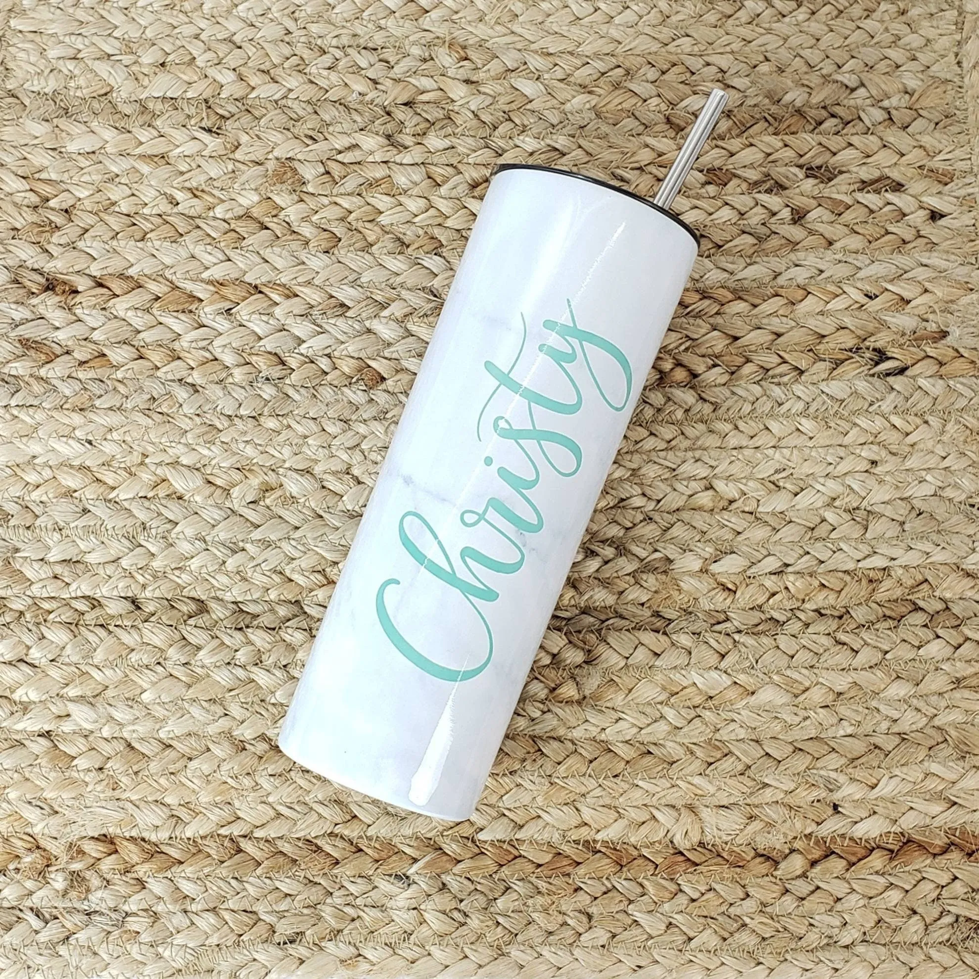 Marble Tumbler with Script Name in PERMANENT PRINT - 20 oz Hot or Cold Tumbler