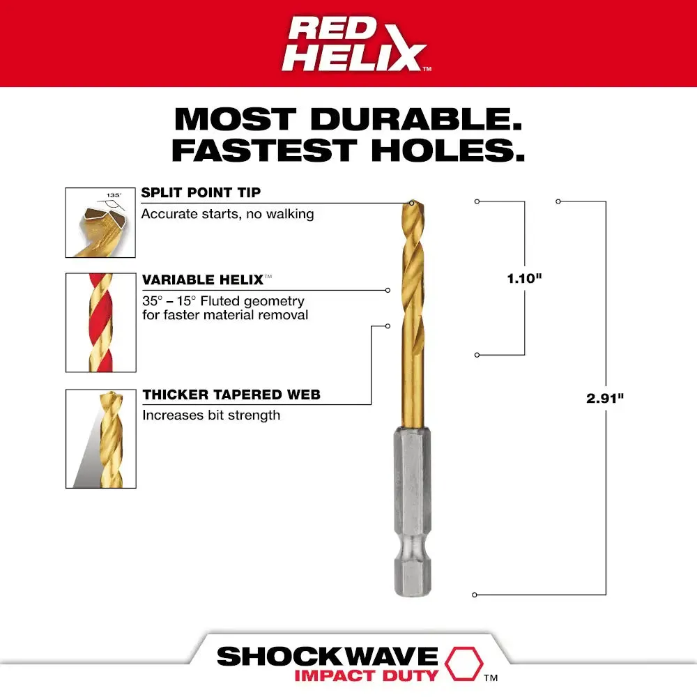 Milwaukee 11/64" SHOCKWAVE RED HELIX Titanium Drill Bit