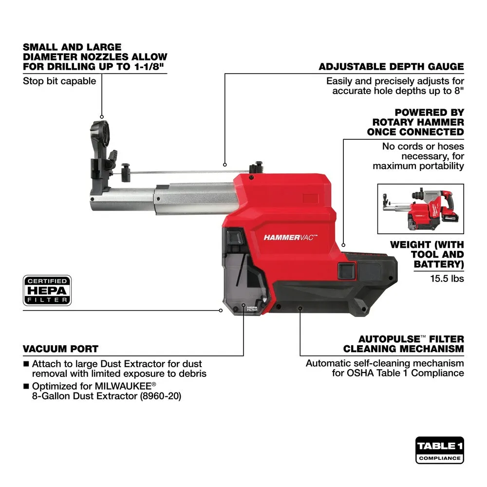 Milwaukee 2915-DE M18 FUEL HAMMERVAC 1-1/8" Dedicated Dust Extractor