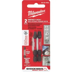 Milwaukee Shockwave #1 and #2 ECX 2 In. Power Impact Screwdriver Bit (2-Pack)