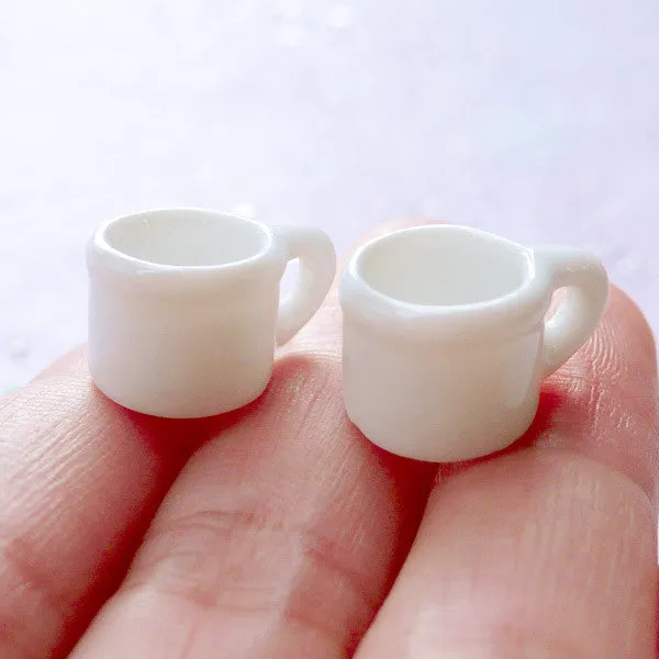 Miniature White Ceramic Coffee Cups | Dollhouse Porcelain Tea Cup | Tiny Mini Tableware | Doll House Craft | Fake Food Jewellery DIY (2 pcs / 12mm x 10mm)