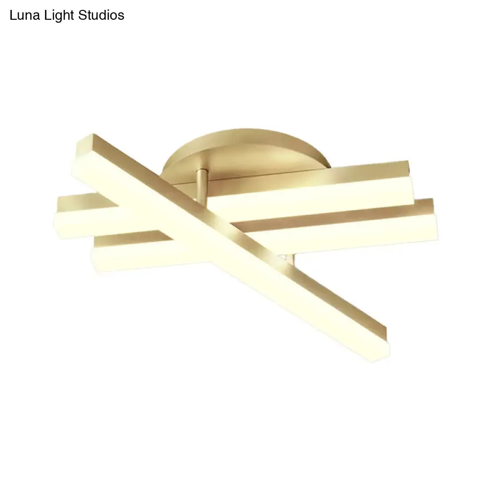 Minimal Acrylic LED Gold Linear Flush Mount Ceiling Light for Bedroom - Warm/White Lighting Fixture