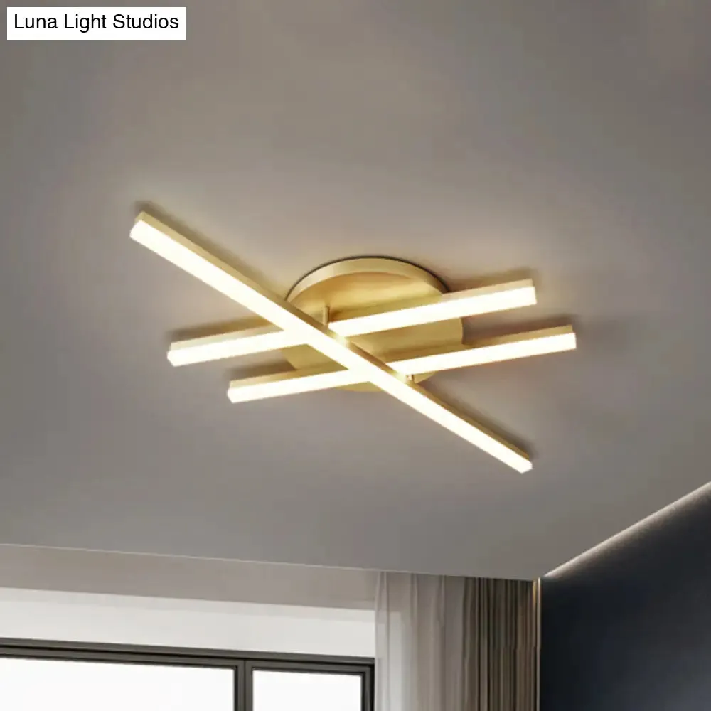 Minimal Acrylic LED Gold Linear Flush Mount Ceiling Light for Bedroom - Warm/White Lighting Fixture