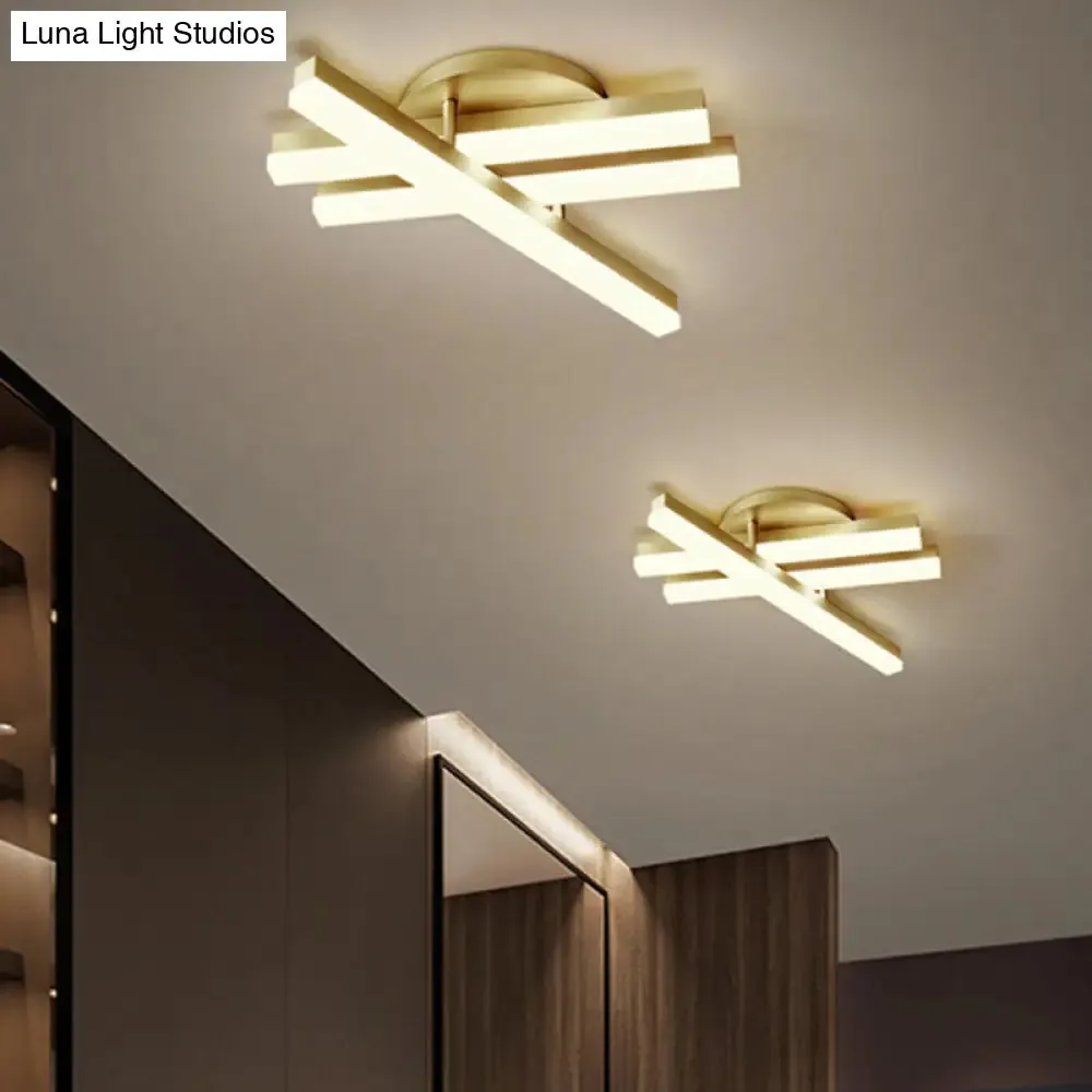 Minimal Acrylic LED Gold Linear Flush Mount Ceiling Light for Bedroom - Warm/White Lighting Fixture