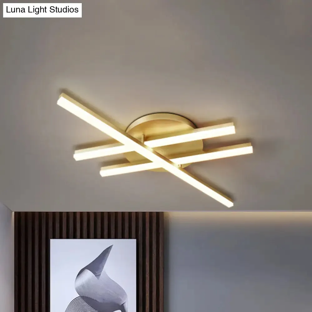 Minimal Acrylic LED Gold Linear Flush Mount Ceiling Light for Bedroom - Warm/White Lighting Fixture