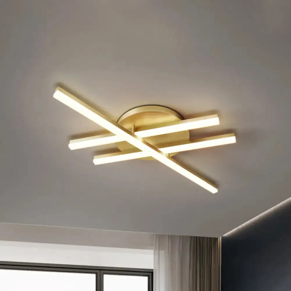 Minimal Acrylic LED Gold Linear Flush Mount Ceiling Light for Bedroom - Warm/White Lighting Fixture