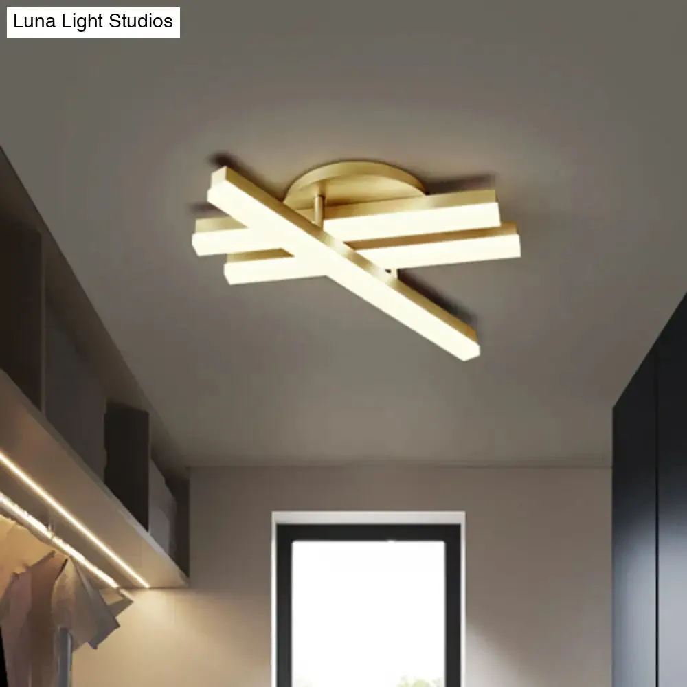 Minimal Acrylic LED Gold Linear Flush Mount Ceiling Light for Bedroom - Warm/White Lighting Fixture