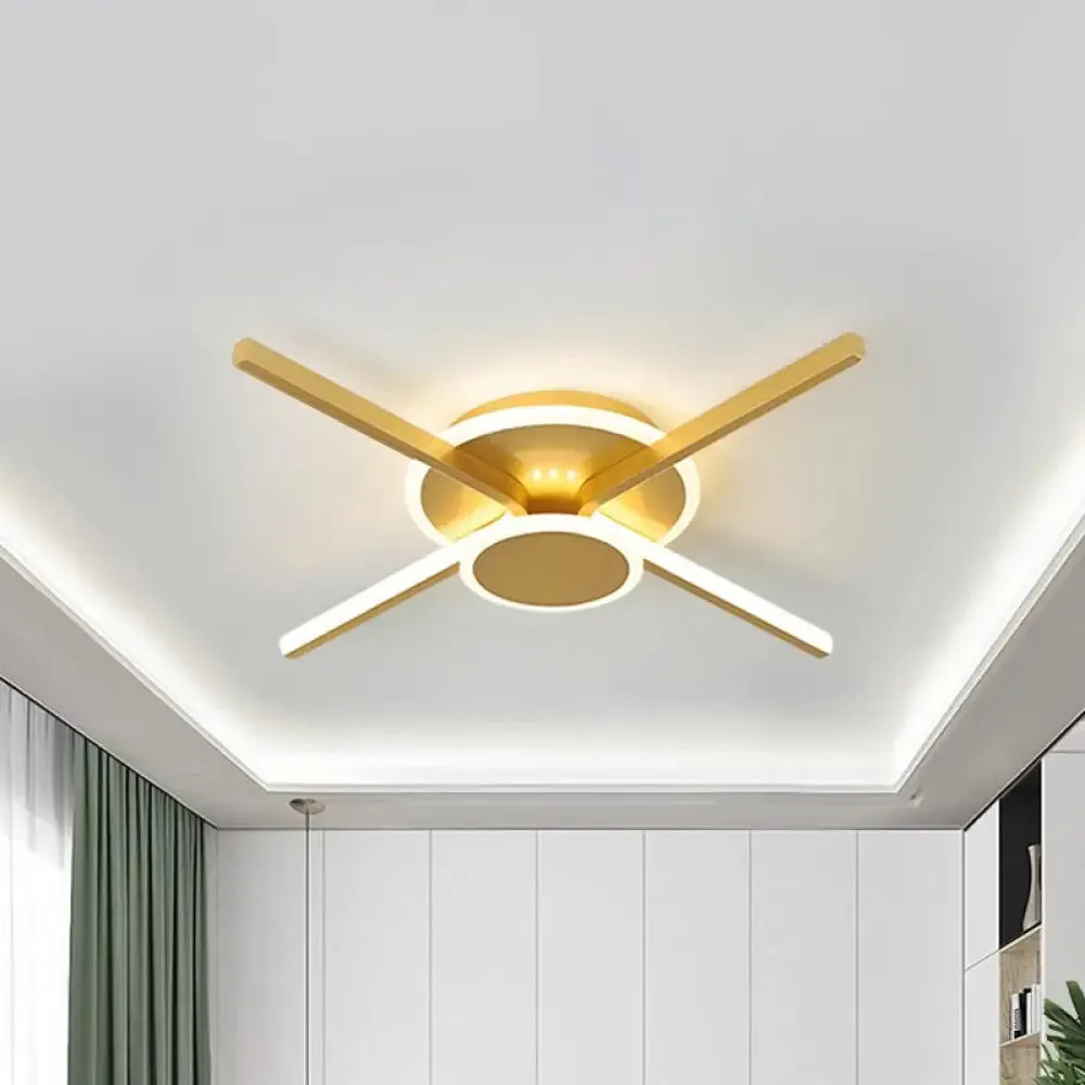 Minimalist Acrylic LED Ceiling Mount Light - Gold, 19.5"/24.5" Wide - Bedroom Flush Fixture - Warm/White Light