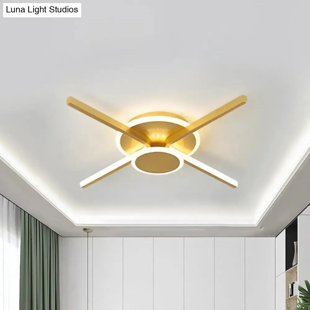 Minimalist Acrylic LED Ceiling Mount Light - Gold, 19.5"/24.5" Wide - Bedroom Flush Fixture - Warm/White Light