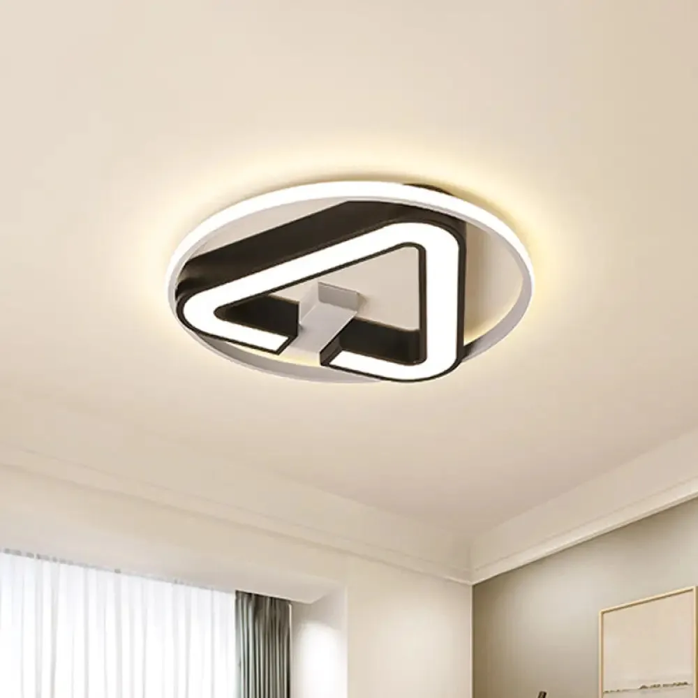 Minimalist Black Triangle LED Flush Light with Halo Ring for Close to Ceiling - 19"/22" Wide Warm/White Light