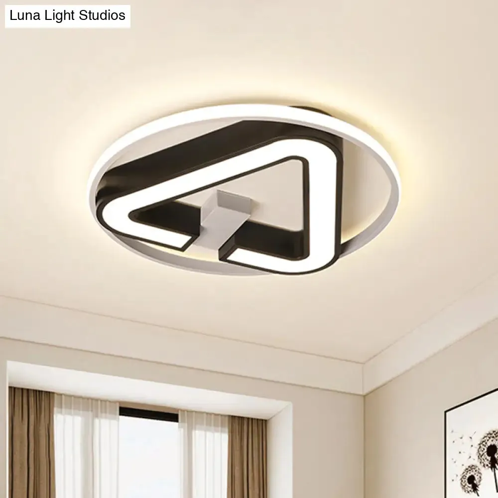 Minimalist Black Triangle LED Flush Light with Halo Ring for Close to Ceiling - 19"/22" Wide Warm/White Light