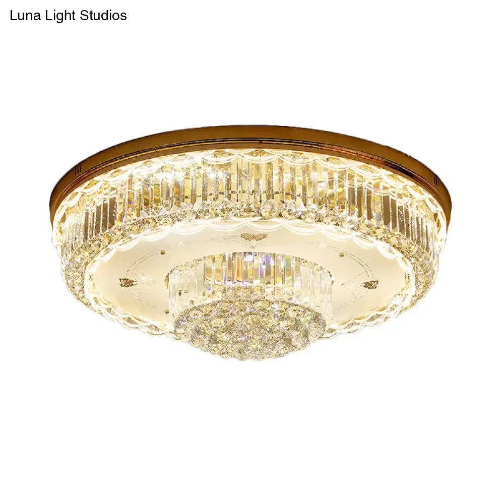 Minimalist Prismatic Crystal Gold Flush Mount Light for Living Room - 2 Tiers, LED Ceiling Fixture