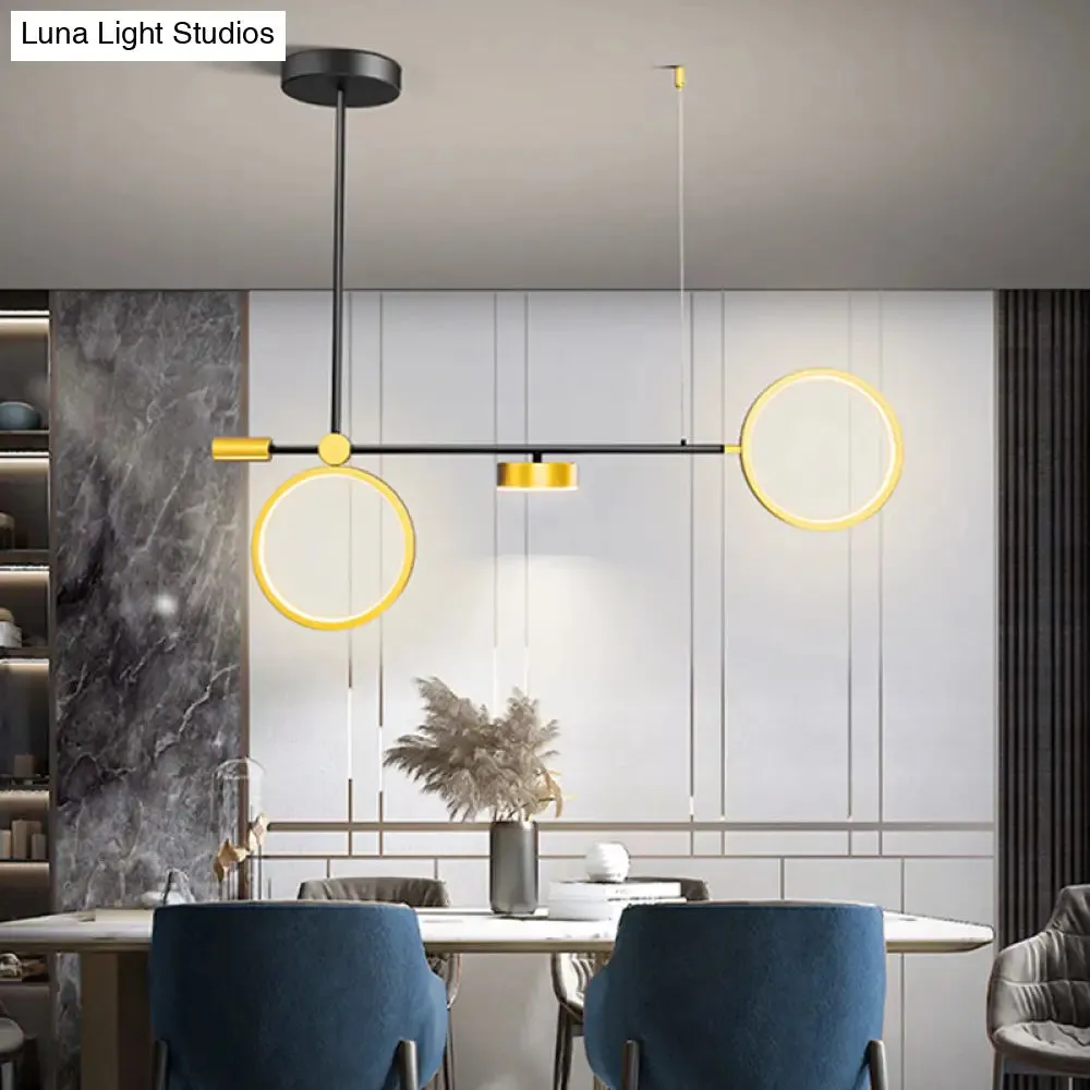 Modern Black-Gold LED Pendant Light for Island, Metal, Round Shape - Warm/White Illumination