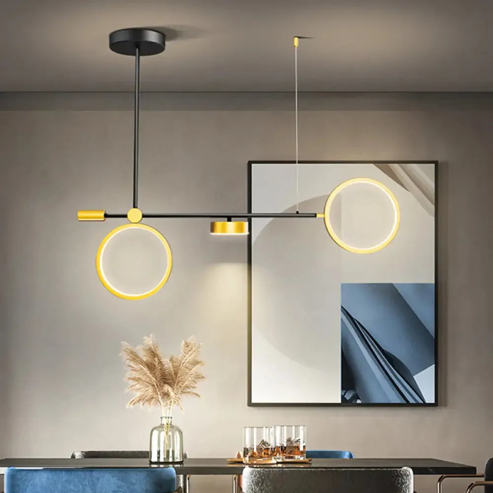 Modern Black-Gold LED Pendant Light for Island, Metal, Round Shape - Warm/White Illumination